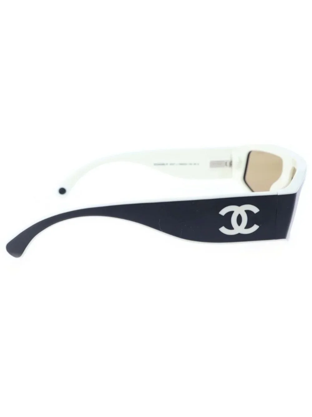 Chanel CC Logo Nylon Fiber Shield Shape Sunglasses Eyewear Black White